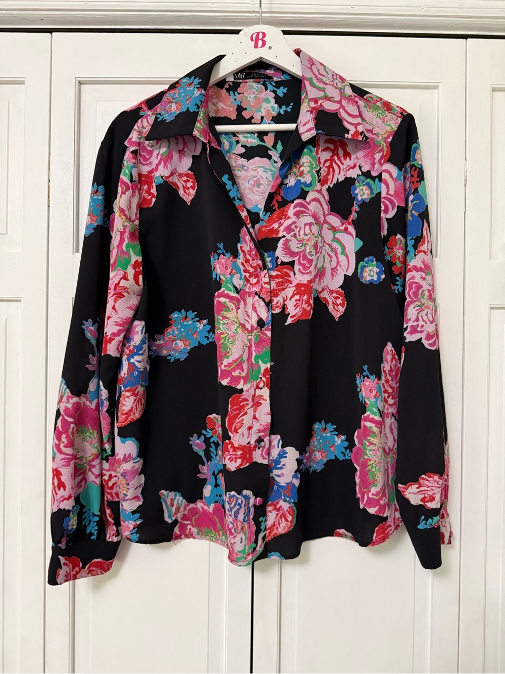 Zara Black Dark Floral Button-Down Shirt Business Casual Romantic Date Career XL